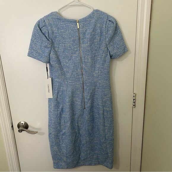 Calvin Klein | Blue Short Sleeve Crew Neck Tweed Sheath Dress | Size 6 NWT - Picture 4 of 8